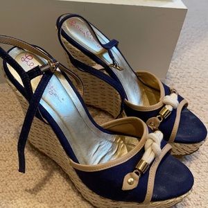 Lily Pulitzer navy wedges size 7
